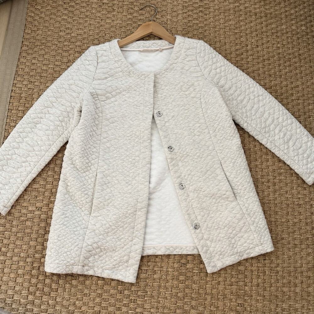 Soft Surroundings Women’s Quilted Longline Jacket Cream Gray Size M Snap Closure - Picture 9 of 12